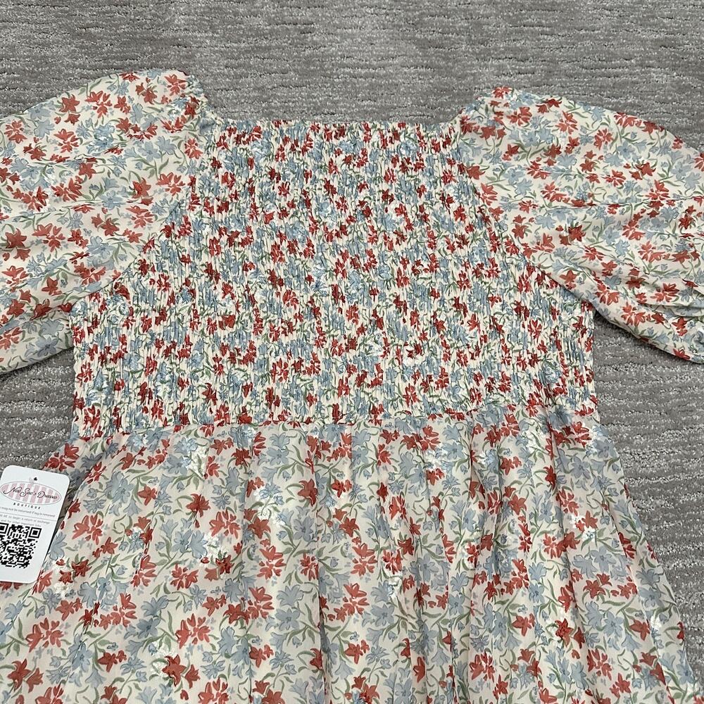 Mikarose Dress Womens XXL Blue Red Floral Smocked Square Neck Maxi Sundress Boho - Picture 8 of 16